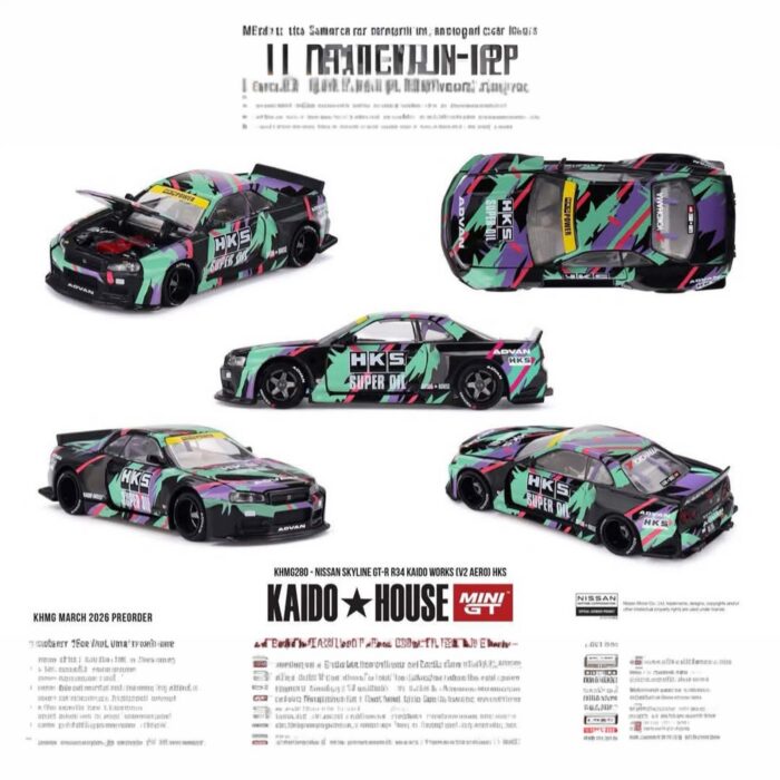 Mini Gt - 1999 Nissan Skyline GTR (R34) Kaido Works (V2 AERO) *HKS