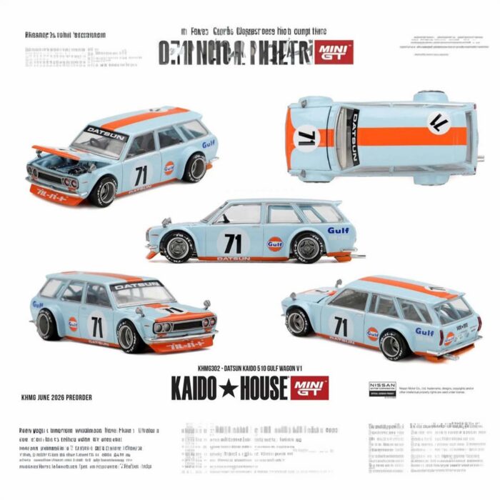 Mini Gt - 1969 Datsun 510 *Gulf* Wagon V1, blue/orange